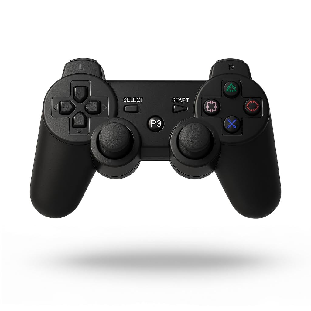 edgivet Mando Inalámbrico Compatible con Consolas PS3 y PC | Vibración y Joysticks de Precisión (Negro)