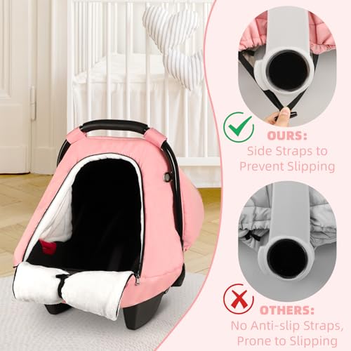Image of SWESEN Winter Car Seat Covers for Babies, Cozy & Warm Cover, Infant Car Seat Canopy Water Resistant, Universal Cold Weather Shield, Pink