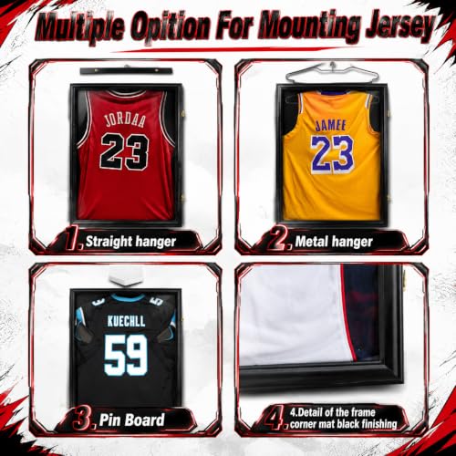 Image of Jinchuan Jersey Frame Display Case Large Frames Shadow Box Lockable with UV Protection for Baseball Basketball Football Soccer Hockey Sport Shirt Black