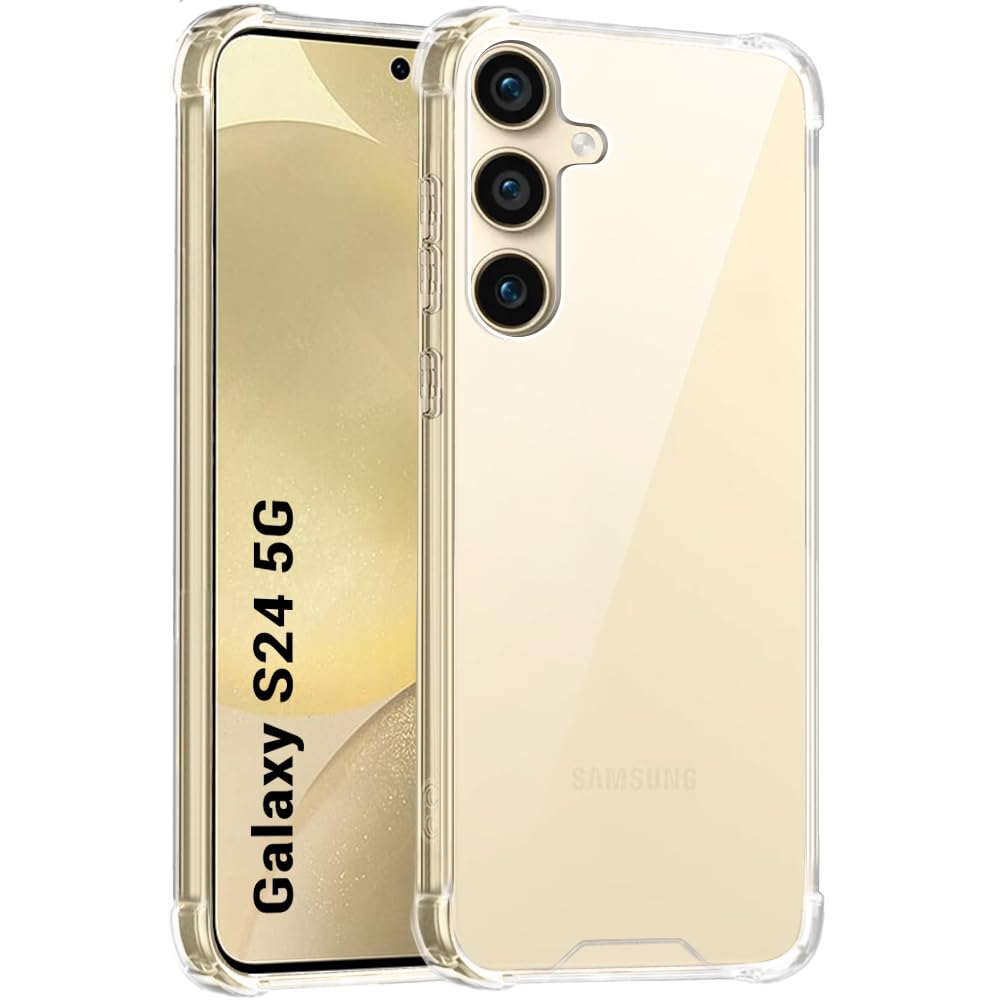 TheGiftKart Crystal Clear Back Cover Case for Samsung Galaxy S24 5G | 360 Degree Protection | Shock Proof Design | Transparent Back Cover Case for Samsung Galaxy S24 5G (PC & TPU, Transparent Bumper)