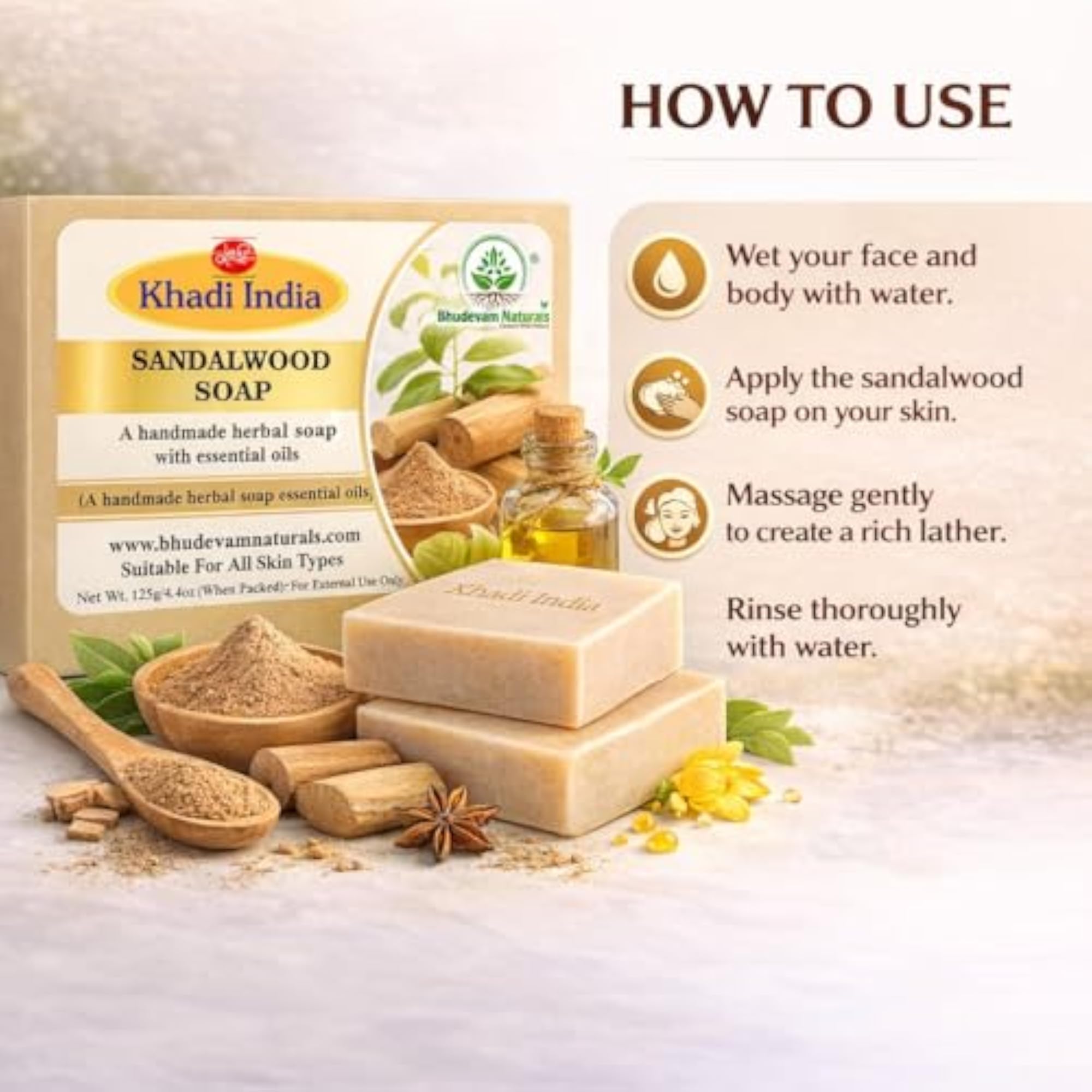 Khadi Handmade Herbal Sandalwood Bath Soap, Pack of 4