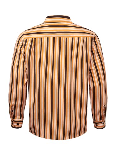 Hardaddy Men's Classic Color Contrast Striped Shirt Long Sleeve Casual Button Down Shirts Blouse Yellow 01 L — view 3