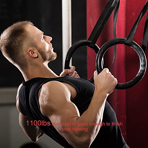 PACEARTH Gymnastic Rings 1100lbs Capacity with 14.76ft Adjustable Buckle Straps Pull Up Exercise Rings Non-Slip Rings… - Image 3