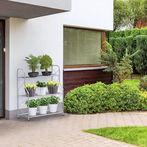 Bomclap Pflanzenregal Blumenregal Metall, 3 Stufen Pflanzenständer Blumentopf Topfhalter für Outdoor Indoor Balkon Garten… – Ansicht 2