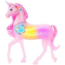 Barbie – Unicorno Luci Brillanti, cavallo con 20 combinazioni interattive di luci, suoni e musica, premi i pulsanti e accarezza la testa per attivarlo, giocattolo per bambini, 3+ anni, JCP78