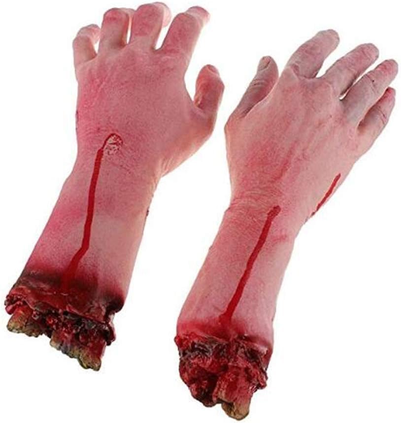 1 Pairs Fake Human Arm Hands Bloody Dead Body Parts Haunted House Halloween Decorations