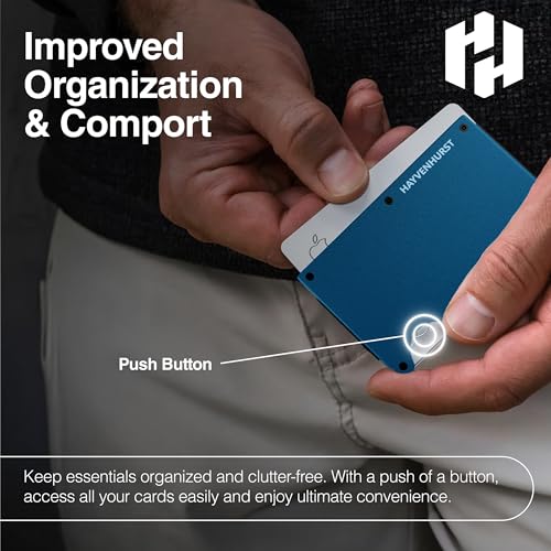 Image of Hayvenhurst Wallet for Men - Slim RFID Blocking Metal Wallet with Cash Strap, Minimalist Front Pocket Credit Card Holder, Small Mens Wallet