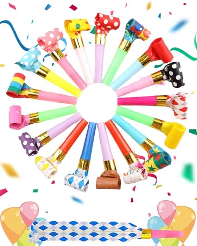 JUKOTA 20 PCS Matasuegras para Fiestas - Silbatos Sopladores de Papel, Noisemakers para Cumpleaños/Bodas/Carnaval,Soplador de Fiesta, Juguetes para Niños y Adultos (Colores Mixtos)