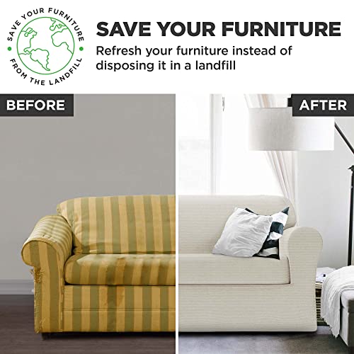 Zenna Home Chenille Stretch Slipcover, 2-Piece Sofa, Ivory/Bone - Image 4