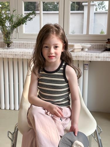 Image of BINIDUCKLING Toddler Tank Top Girls Summer Cute Striped Sleeveless Top 24 Months-8 Years