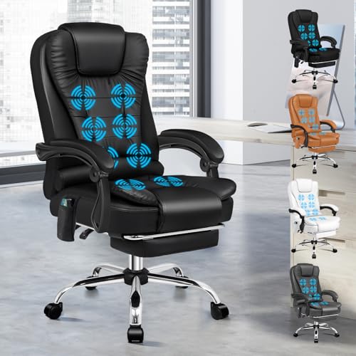 ALFORDSON Sedia Scrivania con Massaggio, Sedia Ufficio Ergonomica con Sedile riscaldato, Supporto Lombare e Poggiapiedi, Poltrona Girevole per Ufficio e Studio Sala Riunioni, Similpelle(Nera)