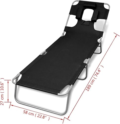 Miniatura 2 de Sillas de playa ligeras para adultos, tumbona plegable con cojín para la cabeza, acero recubierto de polvo, negro, sillón reclinable de campamento,