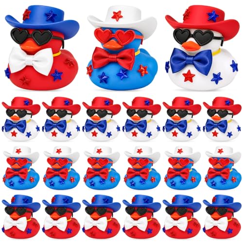 Canards du 4 juillet tricolores Cinrobiye, sachet surprise de 24 petits jouets de fête et kermesse