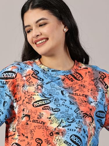 Image of RodZen Oversized | Loose Fit |Full Sleeves Cotton Loopnet Round Neck T-Shirt for Womens /Girls