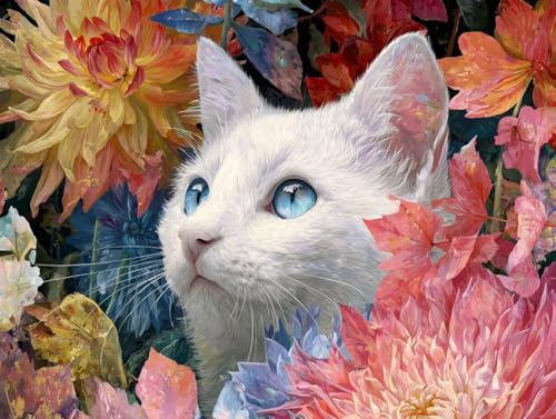 数字油絵初心者向け DIY アクリル絵の具塗り絵キット、Paint by Numbers子供と大人ハンド塗り絵ネコ菊花インテリア装飾ペイントバイナンバー 絵画手芸ストレス解消DIY手描、インテリア 家の壁の装飾、30x40cm/12x16インチ(フレームレ