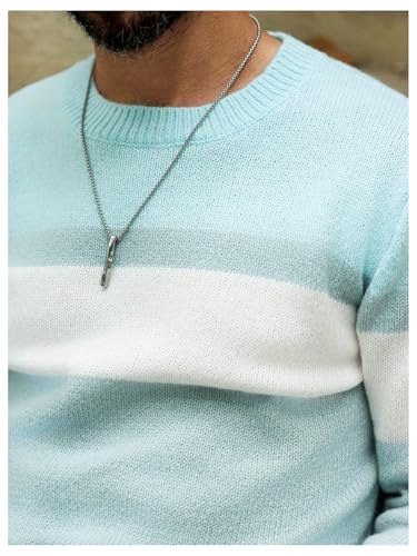 MakeMeChic Men's Striped Sweaters Long Sleeve Round Neck Knitted Pullover Tops4