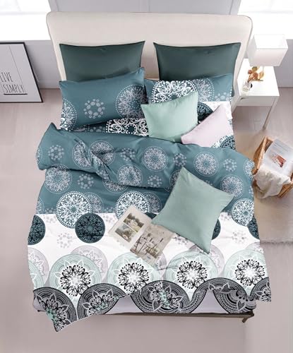 DALINA Textil - Fundas Nórdicas Cama 135 de 4 Piezas - Fundas Poliéster Nórdico 210x220cm con 2 Fundas de Almohada 45x70 y Bajera Ajustable 135x190x20, Patrón Moderna de Poliéster Estamapdo