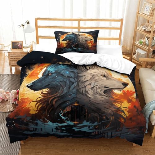 Funda nórdica de lobo bifronte de 135x200 cm con fundas de almohada 3
