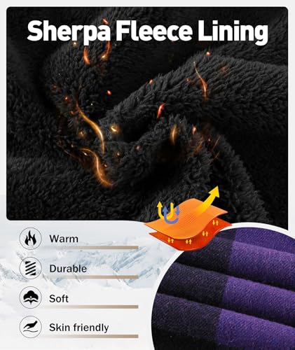 Mens Flannel Plaid Jacket Long Sleeve Fleece Sherpa Lined Winter Jacket Warm Coat4