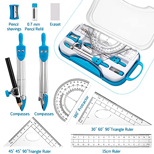 Geometry Set 10 Pieces Math Supplies Kit，Including Compass，Protractor，Ruler，Eraser，Pencil，Lead Refills，Pencil Sharpener，Storage Box，for Drawing and Measurement - Thumbnail 5