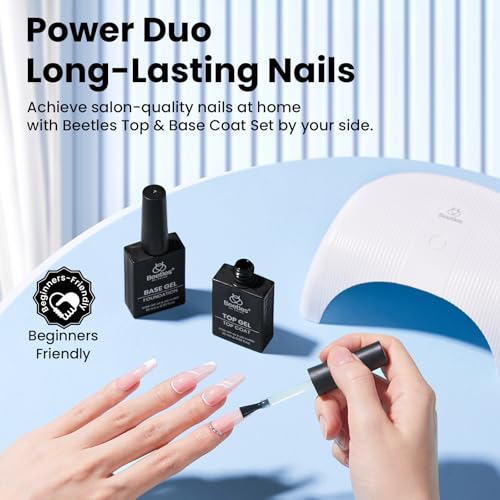Image of Beetles No Wipe Gel Top Coat and Base Coat Set for Gel Nail Polish - 2Pcs 15ml Super Shiny and Long Lasting Soak Off UV /LED Lamp Nail Art Design Gift