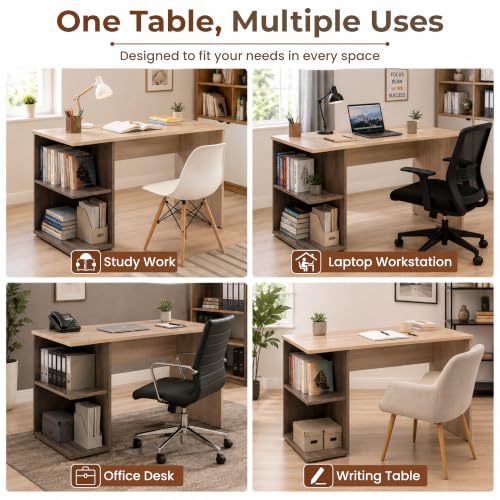 Image of ZEPO MART Study Table with Storage Shelves | Wooden Laptop Desk for Students & Work from Home | Modern Computer Office Table for Bedroom, Hostel & Small Spaces 122x62x30 cm