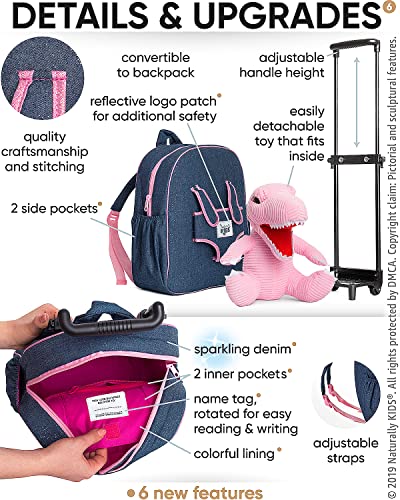 Naturally Kids Dinosaur Backpack - Dinosaur Toys For Kids 3-5 - Kids Suitcase For Boys Girls W Stuffed Animal - Gifts For 7 Year Old Boy - W Pockets & Reflective Logo - Rolling Backpack W Pink T Rex #TOP5