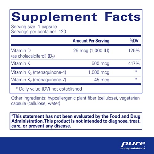 Pure Encapsulations Synergy K | Supplement With Vitamin K1, K2, And D3 To Support Bones, Blood Vessels, Vascular Elasticity, And Calcium Utilization* | 120 Capsules #TOP1
