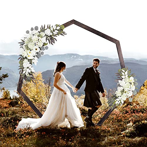 Wooden Wedding Arch 7.2FT Heptagonal Wood Arch for Wedding Ceremony Parties Indoor Outdoor Backdrops Wedding Arch Frame Garden Decorations