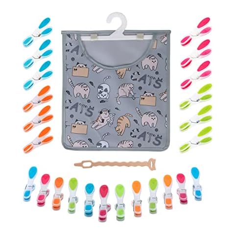 Maishijie 24 Pieces Soft Grip Clothes Pegs Multicolor Clothes Line Clothes Pegs Heavy Duty Non-Slip Plastic Air Drying Pegs with Peg Bag Cover