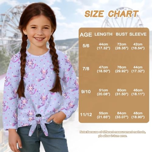 Cute Long Sleeve Shirts for Girls 5-12 Tie Front Shirts Kids Fall Clothes Crewneck Pullover3