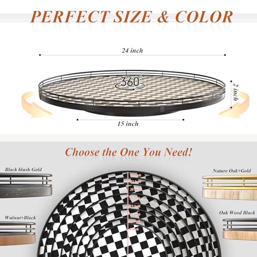 Image of 24 inch Black and White Kitchen Lazy Susan Turntable, Round Checkered Decorative Tray, Large Lazy Susan for Dining Table Centerpiece, Pantry, Kitchen, Bathroom, Countertop, Cupboard, Home Decor