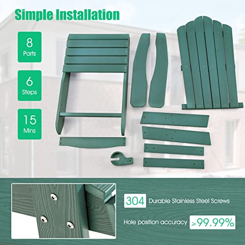 Giantex Outdoor Adirondack Chair - Oversized Patio Chairs W/Hidden Cup Holder, Realistic Wood Grain, 380 Lbs Weight Capacity, Weather Resistant Firepit Chairs For Backyard, Garden (1, Dark Green) #TOP7