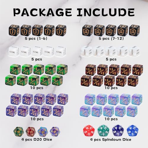 Image of 68 Pieces MTG Dice Counters Set, Plus 1 Life Counter Ability Keyword Shield Token with Spindown Dice & D20 for MTG, Magic Cards Gaming Accessories