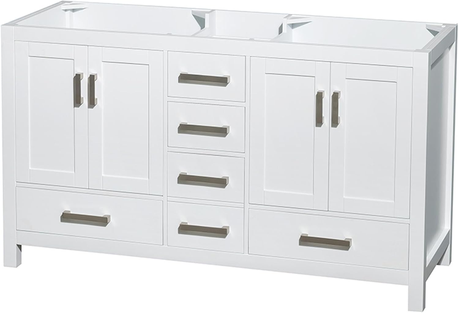 Wyndham Collection Sheffield 60 inch Double Bathroom Vanity in White, No Countertop, No Sinks, and No Mirror
