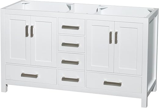 Wyndham Collection Sheffield 60 inch Double Bathroom Vanity in White, No Countertop, No Sinks, and No Mirror