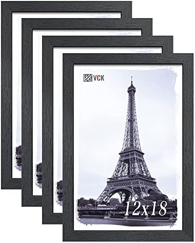 VCK 12x18 Poster Frame Set of 4, Textured Exclusive Wood Picture Frames with Polished Plexiglass (black)