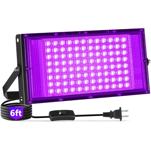 Image of 100W LED Black Lights with Switch+Plug, IP66 Waterproof, 1 Pack | Blacklight Flood Light for Halloween, Neon Glow Party Supply, Bedroom, Fluorescent Poster, Body Paint, Outdoor
