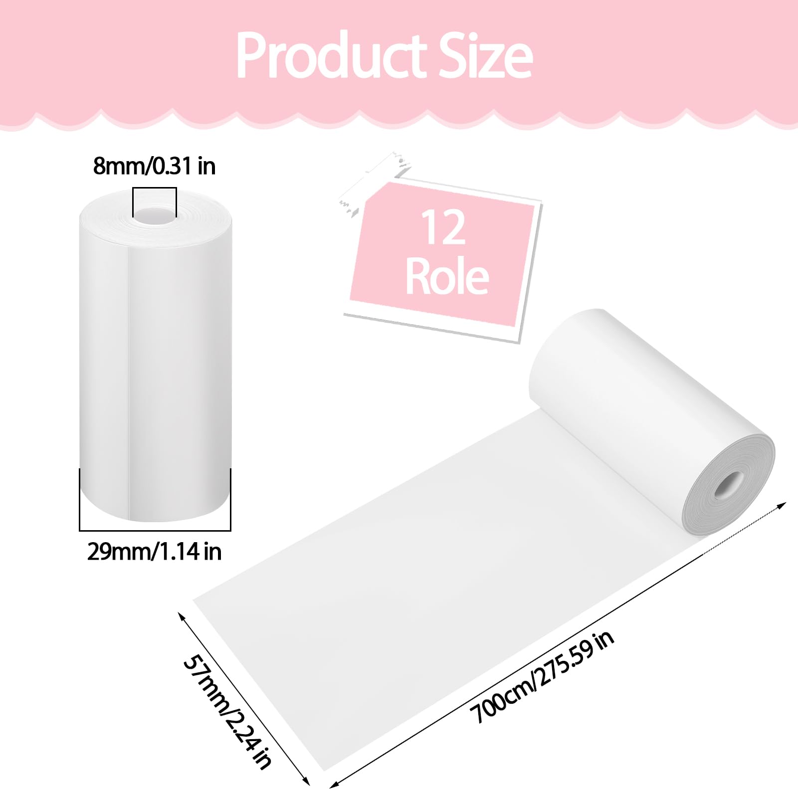 12 Rolls Thermal Printer Paper, 57mm X 29mm X 7m Instant Print Paper Printing Paper for Kids Instant Cameras Mini Photo Printer - Image 2
