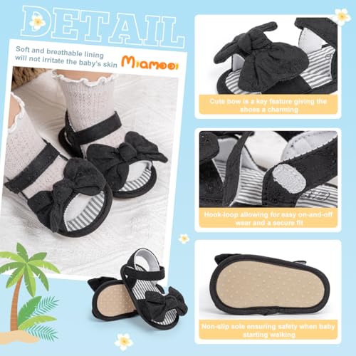 Image of Miamooi Infant Baby Girls Boys Sandals Summer Bowknot Crib Shoes Toddler Pu Leather Flower Soft Rubber Sole Dress Flats First Walker Shoes
