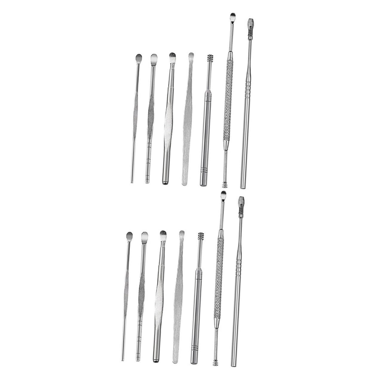 14pcs Stainless Steel Ear Wax Remover Tool Ear Care Supplies Storage Box for Home Use Lightweight