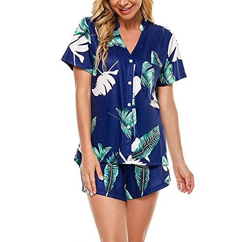 Image of LOEMES Womans Pajamas Super Soft Sets Summer Outfits for Women Button Down Pajama Sets X-Large D Multi Print