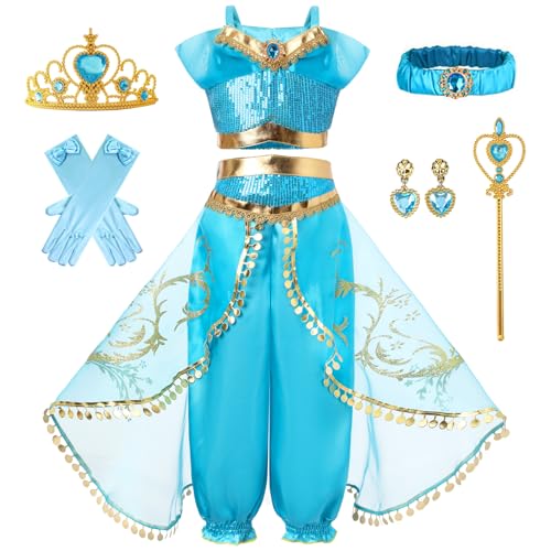 LEO01 Girls Princess Dress Up Birthday Party Luxury Cosplay Costume Outfit with Accessories