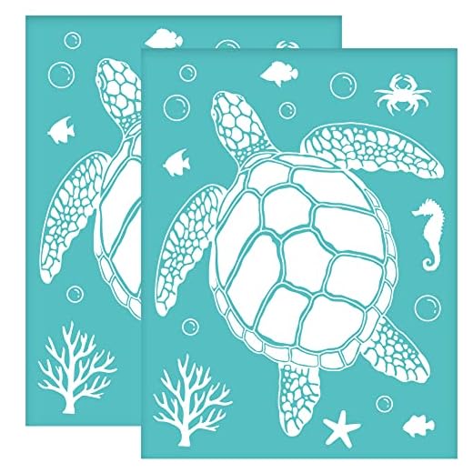 OLYCRAFT 2Pcs 8.6x11 Inch Self-Adhesive Silk Screen Printing Stencil Sea Turtle Pattern Silk Screen Stencil Starfish and Sea Horse Reusable Mesh Stencils Transfer for DIY T-Shirt Fabric Painting