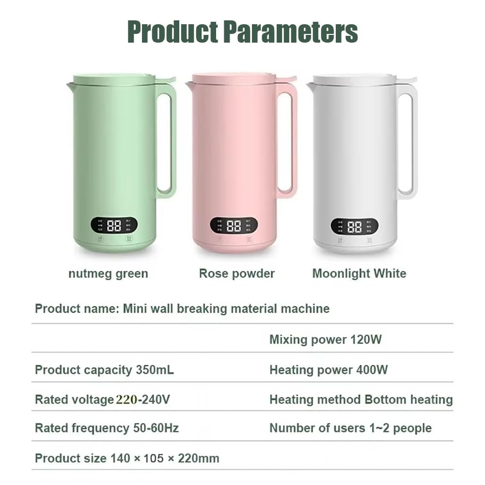 Mini Sojamilch Maker 350ml Wandbrecher mit Edelstahlklinge nur 23 Minuten 12H Reservierung Smart Panel Multifunktionale Sojamilch Maschine für Fruchtsaft Reispaste grün