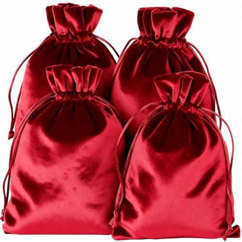 HRX Package Soft Velvet Gift Bags, 5.1x7.8 inch Velvet Drawstring Pouches -Red for Jewelry Crystal Dice Tarot Rune (4 Pack)