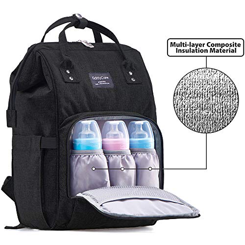 Diaper Bag Backpack, KiddyCare Multi-Function Baby Bag, Maternity Nappy Bags for Travel, Large Capacity, Waterproof, Durable & Stylish for Woman and Men, Black