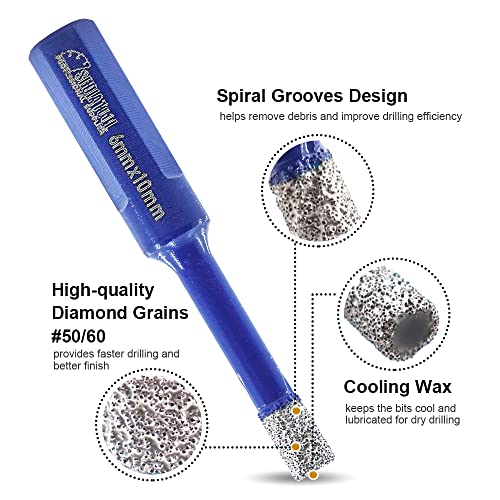 SHDIATOOL Diamond Drill Bits 8mmx10,Core Bits with Triangle Shank Hole Saw Cutter for Porcelain Tile Marble Ceramic Granite,Dry Wetting Drilling - Image 3