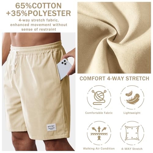 Image of Mens Corduroy Shorts Cotton Blend Lightweight Soft Summer Shorts Elastic Waist Beach Casual Short for Men with Pockets