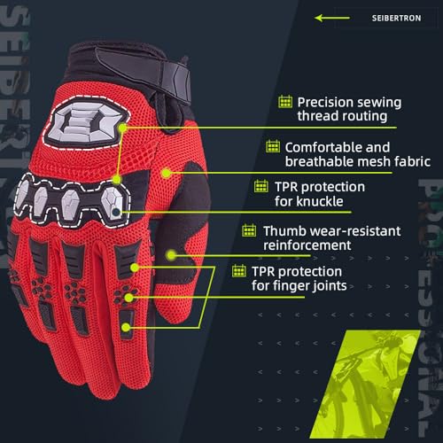 Image of Seibertron Dirtpaw Unisex BMX MX ATV MTB Racing Mountain Bike Bicycle Cycling Off-Road /Dirt Bike Gloves Road Racing Motorcycle Motocross Sports Gloves Touch Recognition Full Finger Glove Red XL